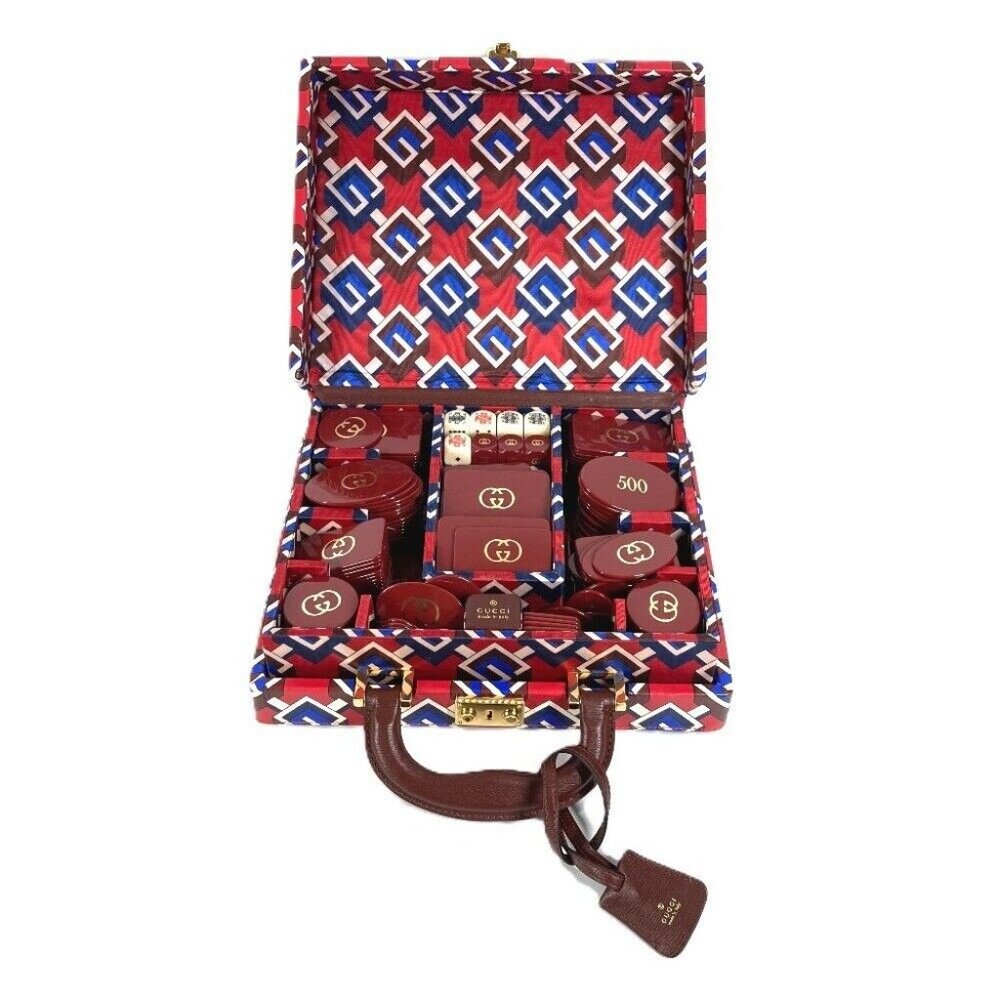 GUCCI 662474 playing cards chips Geometric G Briefcase Poker Set Dice Unused